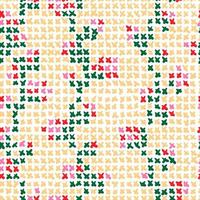 Cross stitch roses vector seamless pattern. Ethnic folk texture embroidery crosses stitches, textile or fabric print ornament.