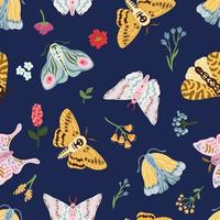 Exotic butterflies, moth summer vector seamless pattern. Tropical flying insects flat cartoon vector texture. Hand drawn cute design for fabric, print, poster, wallpaper.