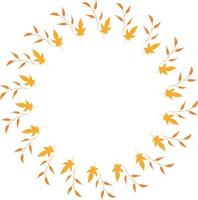 Round frame with vertical orange branches and yellow leaves on white background. Isolated wreath for your design. vector
