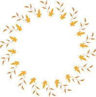 Round frame with vertical orange branches and yellow leaves on white background. Isolated wreath for your design. vector