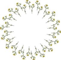 Round frame with vertical vector buttercups on white background. Isolated frame with flowers for your design.