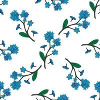 Seamless background of drawing blue flowers forget-me-nots. Endless pattern for your design. vector