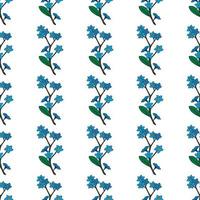 Seamless background of vertical blue flowers forget-me-nots. Endless pattern for your design. vector