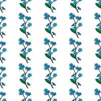 Seamless background of vertical blue flowers forget-me-nots. Endless pattern for your design. vector