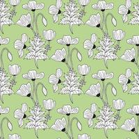 Seamless background with black-and-white poppies on light green background. Endless pattern with flowers for your design. Vector. vector