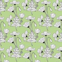 Seamless background with black-and-white poppies on light green background. Endless pattern with flowers for your design. Vector. vector