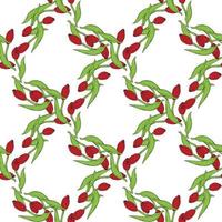 Seamless background with red tulips. Endless pattern with flowers on white background. Vector image.