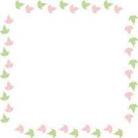Square frame of cute pink and green leaves. Isolated nature frame on white background for your design. vector