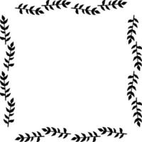 Square frame of simple decorative black branches on white background. Isolated vector frame for your design.