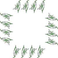Square frame of colored snowdrops. Isolated flowers  on white background for your design. vector