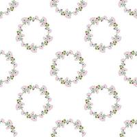 Seamless background with wreaths of of cosmos, clover, chamomile, carnation and poppy buds. Endless pattern for your design. vector