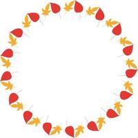 Round frame with vertical red and orange leaves on white background. Isolated wreath for your design. vector