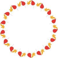 Round frame with vertical red and orange leaves on white background. Isolated wreath for your design. vector