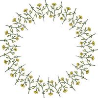 Round frame with vertical flowers buttercups on white background. Isolated frame with flowers for your design. vector