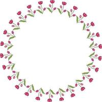 Round frame with vertical lovely pink tulips on white background. Isolated frame of flowers for your design. vector