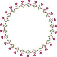 Round frame with vertical lovely pink tulips on white background. Isolated frame of flowers for your design. vector