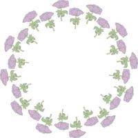 Round frame with violet anemones on white background. Isolated frame for your design. vector