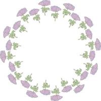 Round frame with violet anemones on white background. Isolated frame for your design. vector