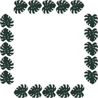 Square frame of horizontal dark leaf of monstera on white background. Isolated frame for your design. vector
