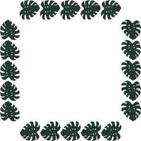 Square frame of horizontal dark leaf of monstera on white background. Isolated frame for your design. vector