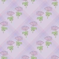 Seamless pattern with anemones on violet checkered background. Endless pattern with flowers for your design. vector