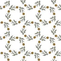 Seamless background with horizontal orange flowers and green branches. Endless pattern on white background. vector