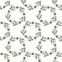 Seamless background with horizontal orange flowers and green branches. Endless pattern on white background. vector