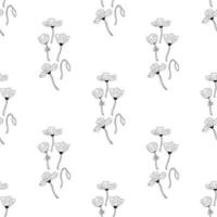 Seamless background of lovely black and white poppies on white background. Endless pattern for your design. vector