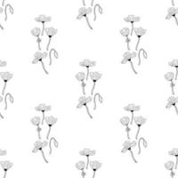 Seamless background of lovely black and white poppies on white background. Endless pattern for your design. vector