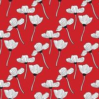 Seamless background with black-and-white poppies on red background. Endless pattern with flowers for your design. Vector. vector