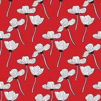 Seamless background with black-and-white poppies on red background. Endless pattern with flowers for your design. Vector. vector