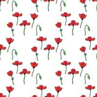 Seamless background with poppies and poppy bud. Endless pattern on white background for your design. Vector. vector