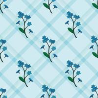 Seamless pattern with forget-me-nots on blue checkered background. Endless pattern with flowers for your design. vector