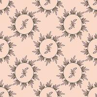 Seamless background with wreaths of pink decorative elements on light pink background. Endless pattern for your design. vector