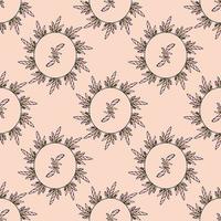 Seamless background with wreaths of pink decorative elements on light pink background. Endless pattern for your design. vector