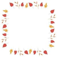 Square frame with big red leaves, yellow leaves and orange branches on white background. Isolated wreath for your design. vector