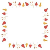 Square frame with big red leaves, yellow leaves and orange branches on white background. Isolated wreath for your design. vector