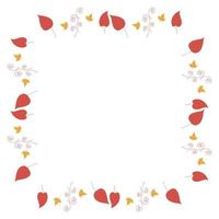 Square frame with big red leaves, little yellow leaves and decorative elements on white background. Isolated wreath for your design. vector