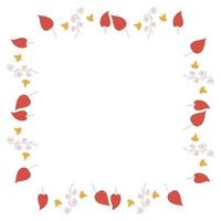 Square frame with big red leaves, little yellow leaves and decorative elements on white background. Isolated wreath for your design. vector