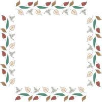 Square frame of horizontal different multicolored leaves. Isolated nature frame on white background for your design. vector