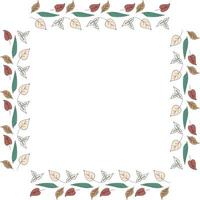 Square frame of horizontal different multicolored leaves. Isolated nature frame on white background for your design. vector