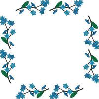 Square frame with  horizontal  blue flowers forget-me-not. Isolated flowers on white background for your design. vector