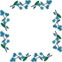 Square frame with  horizontal  blue flowers forget-me-not. Isolated flowers on white background for your design. vector