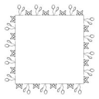 Square frame with cat faces and balloons. Isolated frame on white background for your design. vector