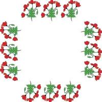 Square frame with colored poppies, poppy Bud and leaf. Isolated wreath of red flowers on white background for your design vector