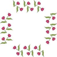 Square frame with cozy horizontal blooming pink tulips on white background. Isolated frame of flowers for your design. vector