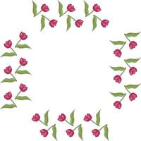 Square frame with cozy horizontal blooming pink tulips on white background. Isolated frame of flowers for your design. vector