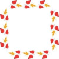 Square frame with cozy horizontal red and orange leaves on white background. Isolated wreath for your design. vector