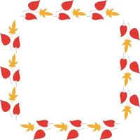 Square frame with cozy horizontal red and orange leaves on white background. Isolated wreath for your design. vector