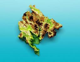 mapa de montenegro mapa de altura de color de relieve sombreado en el fondo azul del mar ilustración 3d foto